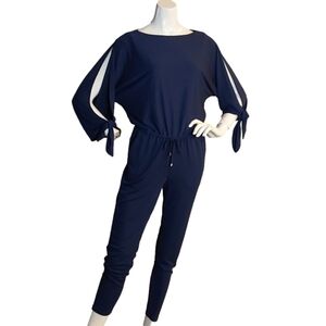 RALPH LAUREN NAVY BLUE JUMPSUIT SLIT SLEEVES WOMEN'S PXS